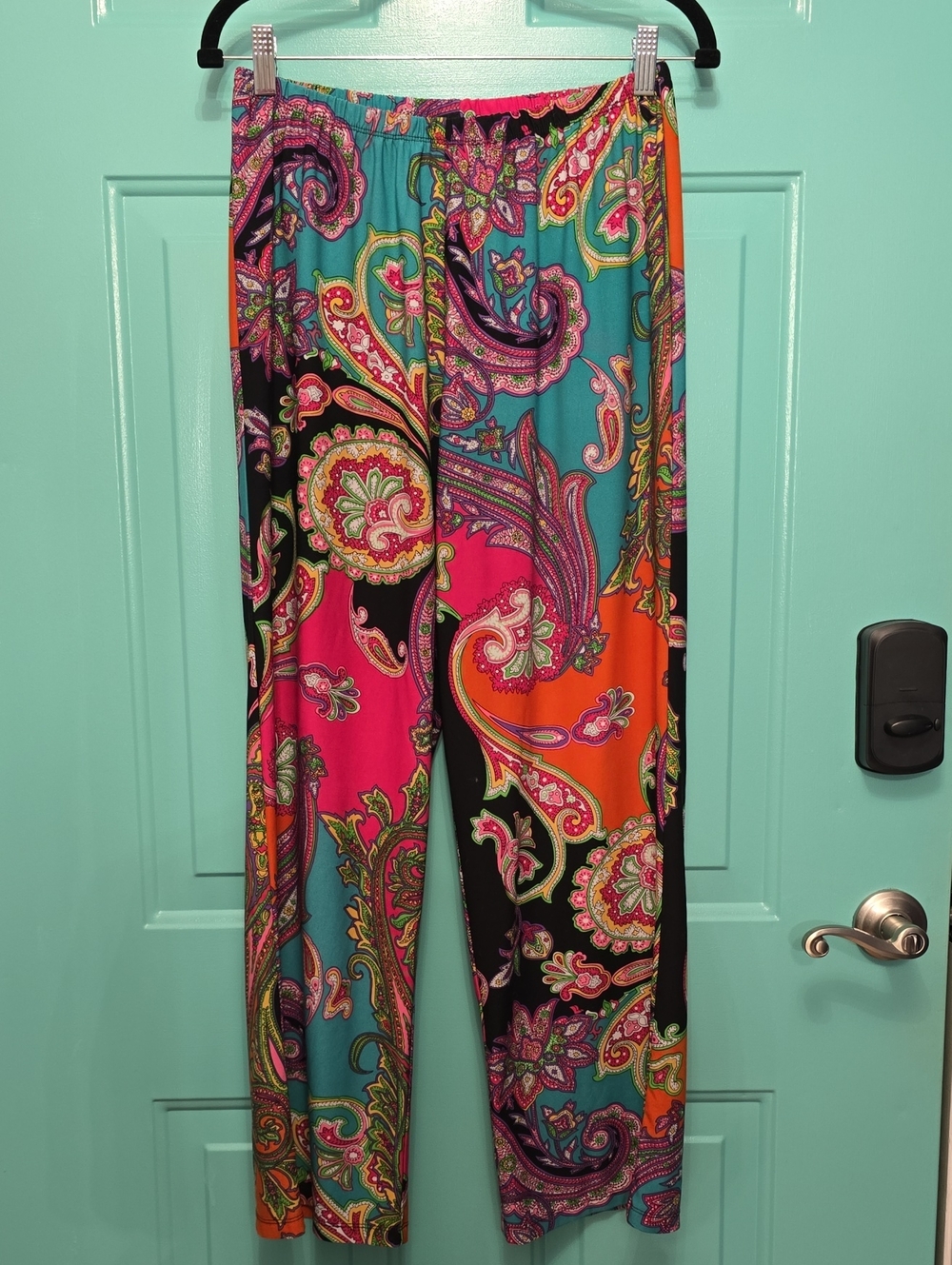 Melissa Paige Bold Paisley Wide-Leg Pants in Teal, Pink & Orange